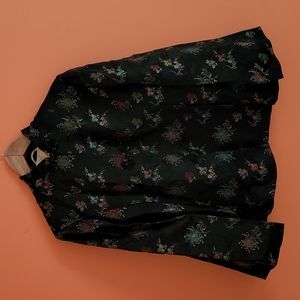Vintage Kimono sleeve jacket, black silk, fully lined with yellow silk